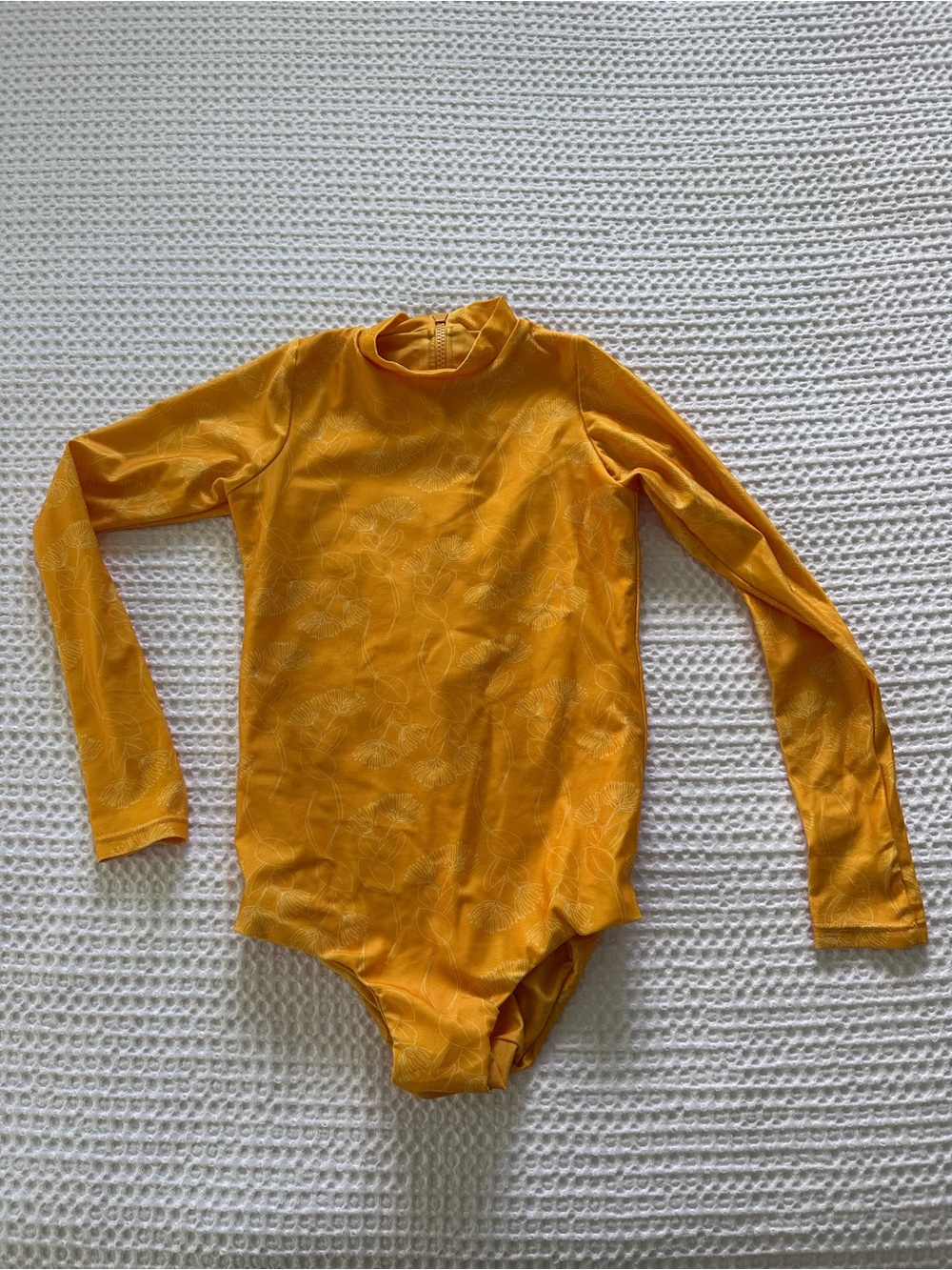 Of One Sea Yellow Long-Sleeve One-Piece Swimsuit Ohia Lehua Print